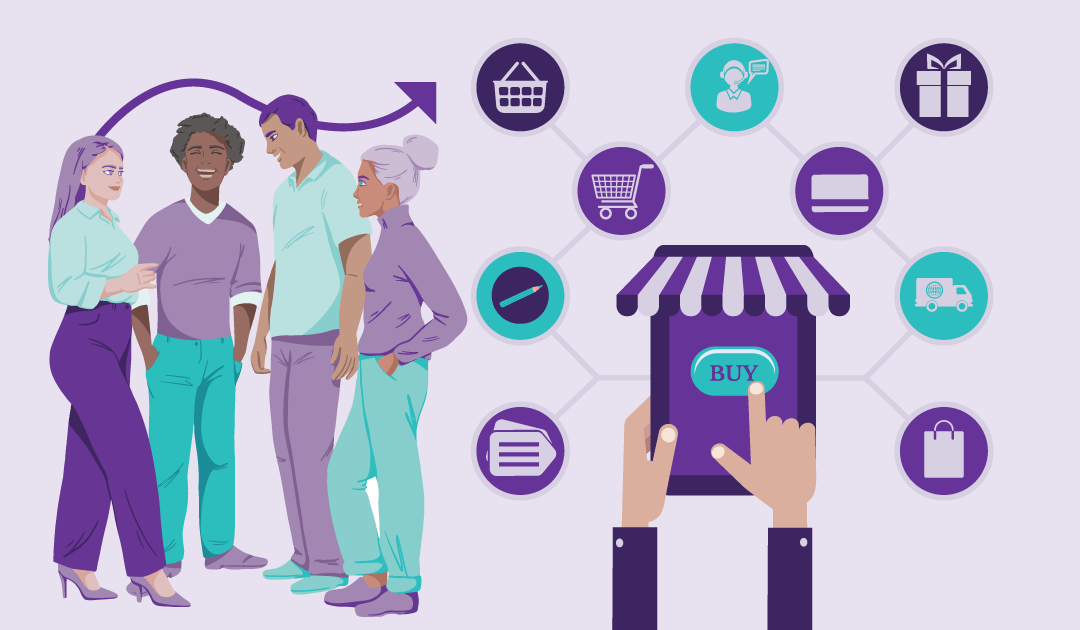 Top Content Types for Every Small Business Sales Funnel 6 People talking about their joyful experience of a product or service they purchased and suggesting their friends buy it too.