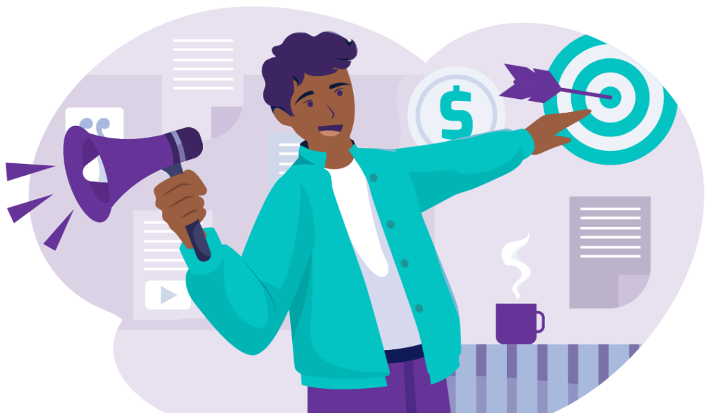 What is Content Marketing? A Jargon-free Explanation 2 A man is holding a megaphone as a sign of how he markets his content to hit his target.