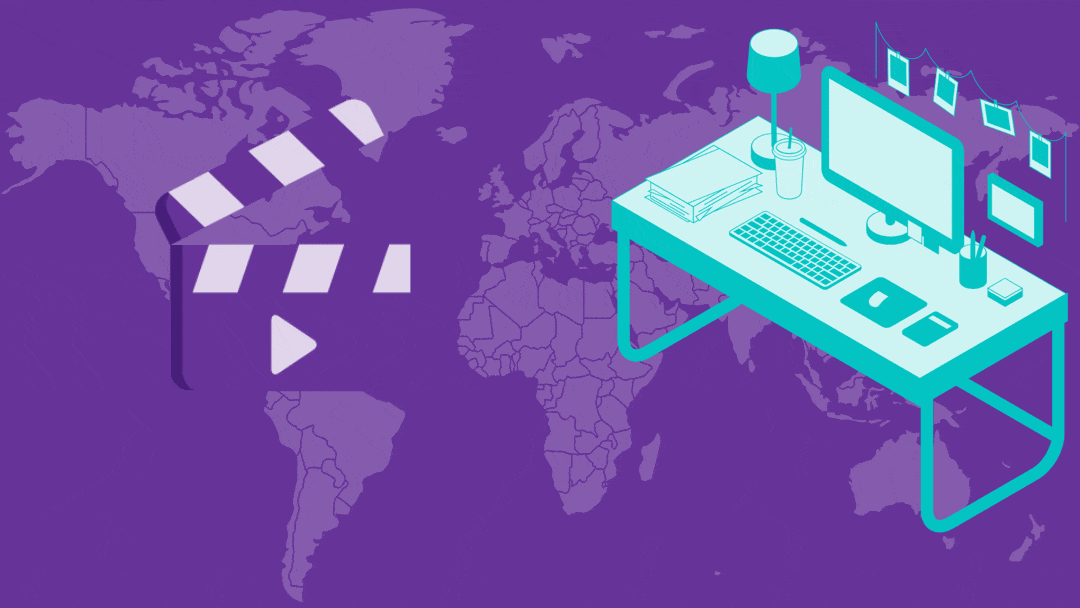 5 Ways to Use Live Streaming to Promote Your Business 5 A clapperboard that turns into a video camera and start recording. The camera is recording a desk to make behind-the-scenes footage.