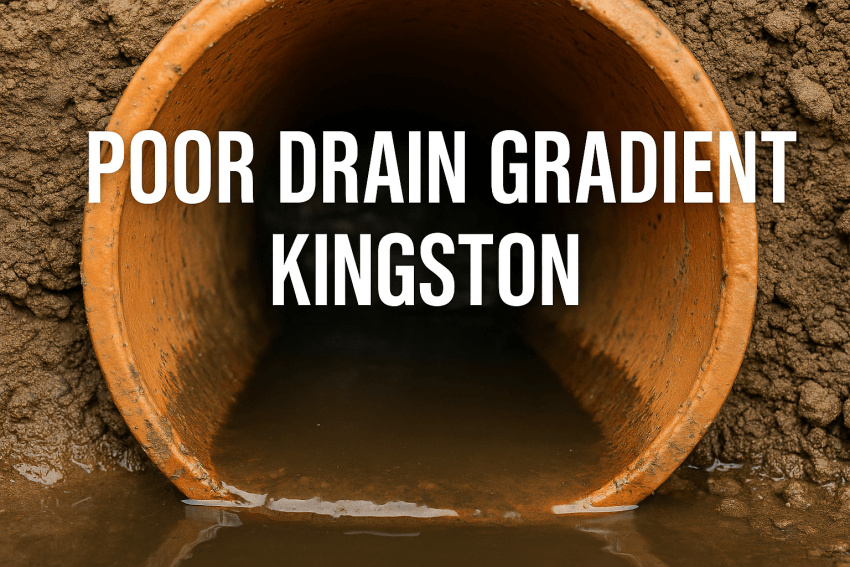 Standing water inside a drainage pipe caused by poor drain gradient in a Kingston Upon Thames property.