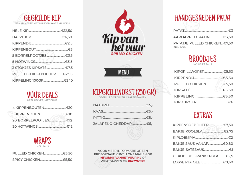 Menu - Kip van het Vuur Amstelveen - Foodtruck Kip
