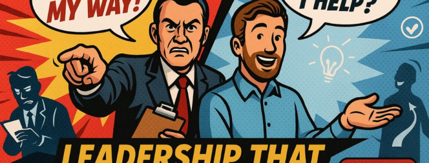 A stern man in a suit shouts “DO IT MY WAY!” while a smiling man asks, “HOW CAN I HELP?” Below, bold text reads: “MARKETING LEADERSHIP THAT DRIVES REVENUE. WATCH NOW.” Featuring vibrant red and blue, as seen on Revenue Rehab with Kurt Uhlir.