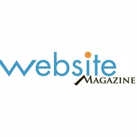 The image shows the "Website Magazine" logo, highlighting the importance of online presence. The word "website" is in lowercase blue letters with an orange dot on the "i." "Magazine" appears in black uppercase serif font beneath “site” on a white background.