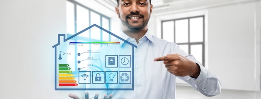 Realtor showing smart home protection and automoation proptech solution