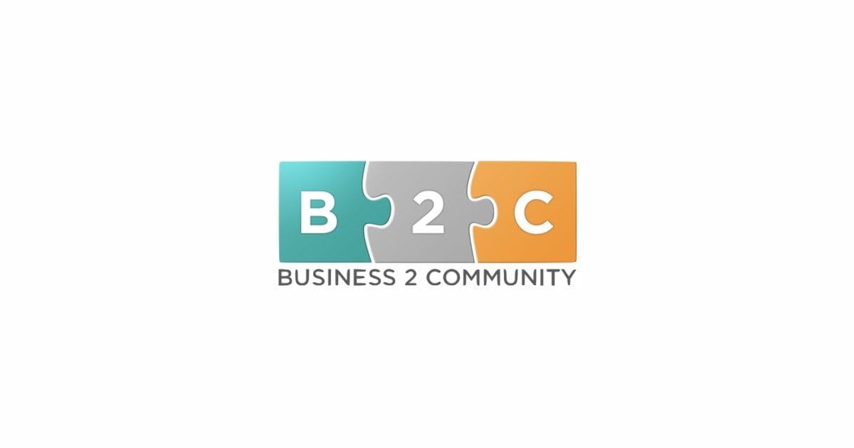 Logo with three interlocking puzzle pieces—teal "B", gray "2", and orange "C"—symbolizing connection in social media. Below, "BUSINESS 2 COMMUNITY" appears in gray capitals on a white background, reflecting the future of social media collaboration.
