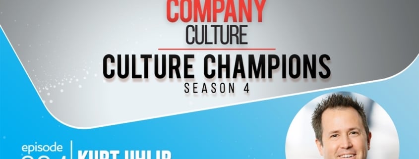 Promotional graphic for "Epic Company Culture: Culture Champions Season 4." Episode 094 spotlights company culture with Kurt Uhlir from Ethereal Innovations, shown smiling in a circular photo. The design uses white, gray, black, red, and blue tones.