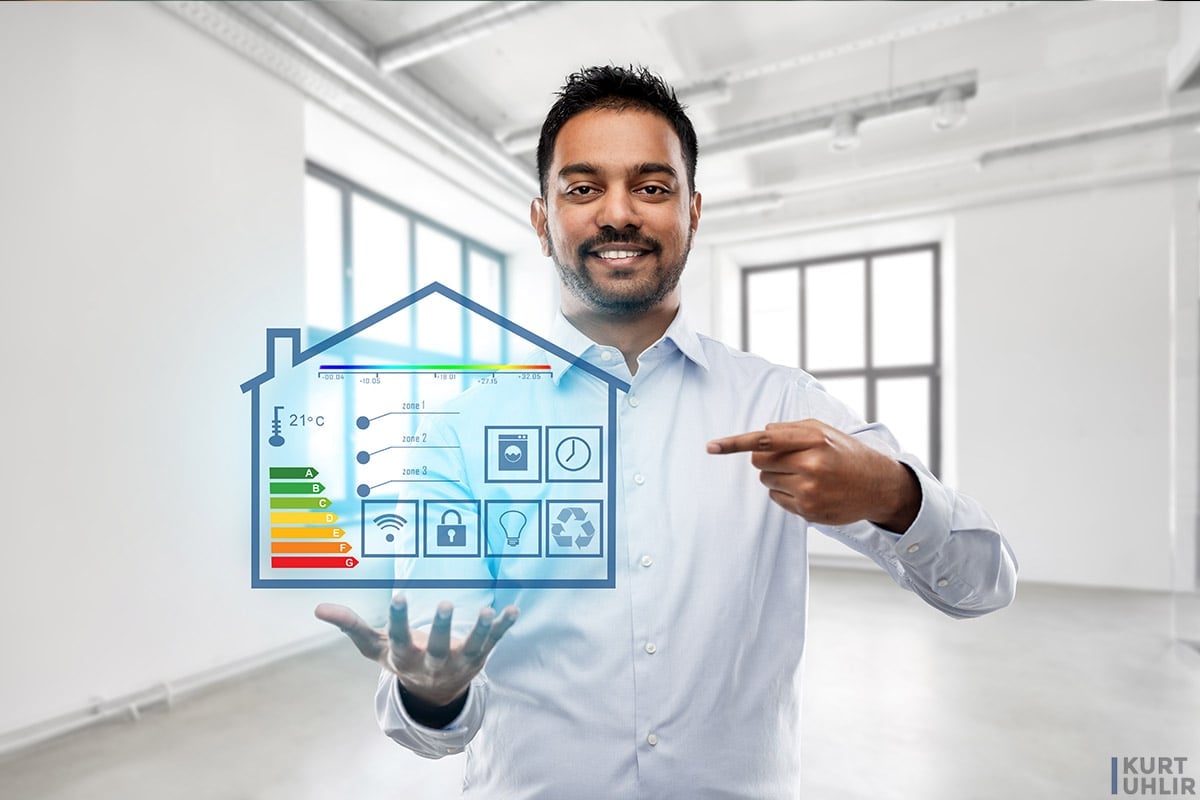 Realtor showing smart home protection and automoation proptech solution