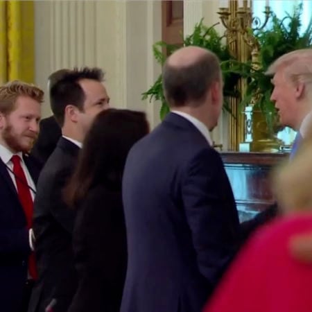 Kurt Uhlir meeting President Donald Trump Margarita Mendoza and Kurt Uhlir at the Made in America Roundtable in the East Room of the White House.