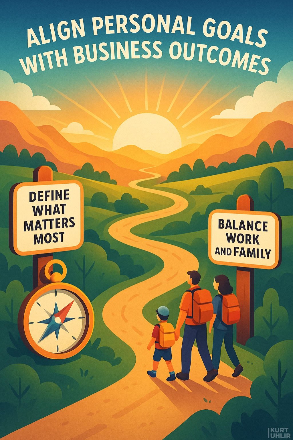 An illustrated path winds up a mountain toward a summit with a flag. Milestones on the path include: “From Startup Mentality,” “Hiring for Curiosity and Skills,” “Mastering the Basics,” and “Building Leadership Teams.” Figures climb the path, some using ladders and telescopes.