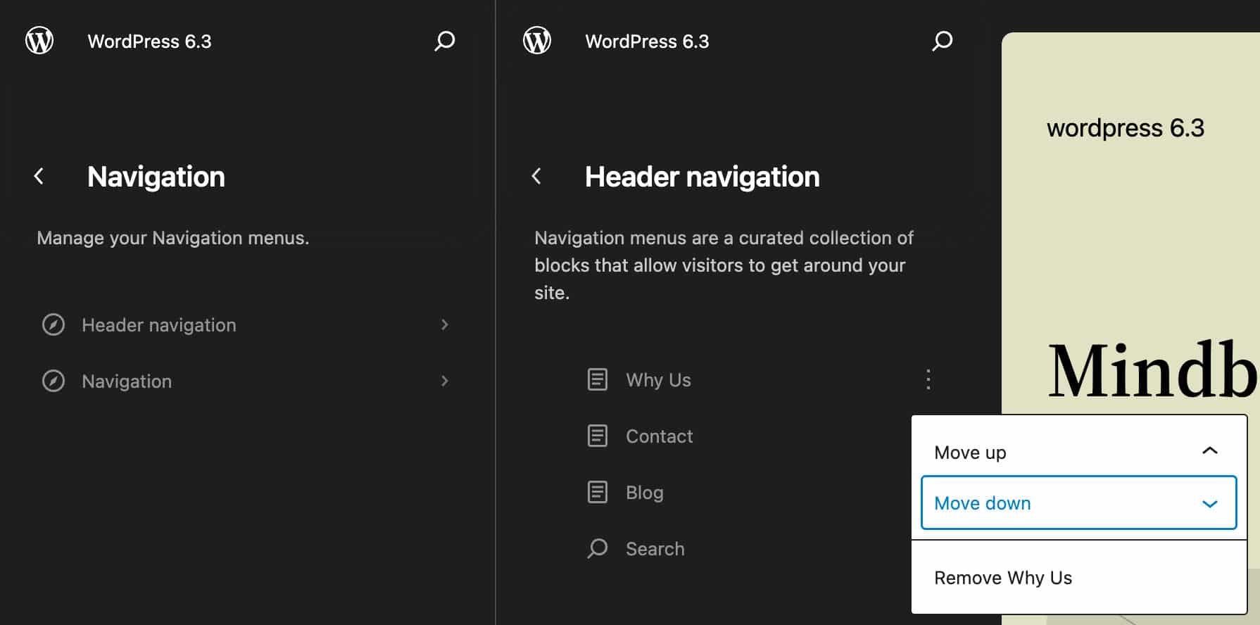 Cristiano Costa WordPress 6.3: Novità e Aggiornamenti per Gutenberg e l'Editing del Sito Menu di navigazione nell'Editor del sito