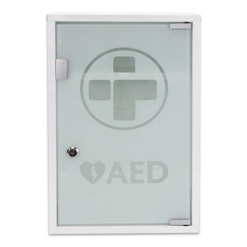 AED Alarmed Metal Indoor Cabinet with Shelf White/Glass/Alarmed