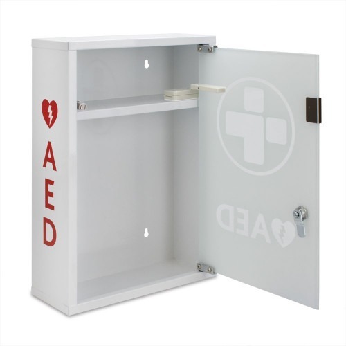 AED Alarmed Metal Indoor Cabinet with Shelf White/Glass/Alarmed - Image 2