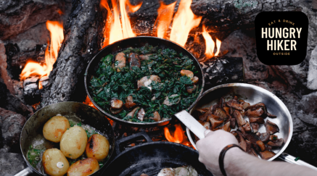 This picture shows two pieces of essential camp cookware: cast iron skillet and large frying pan.