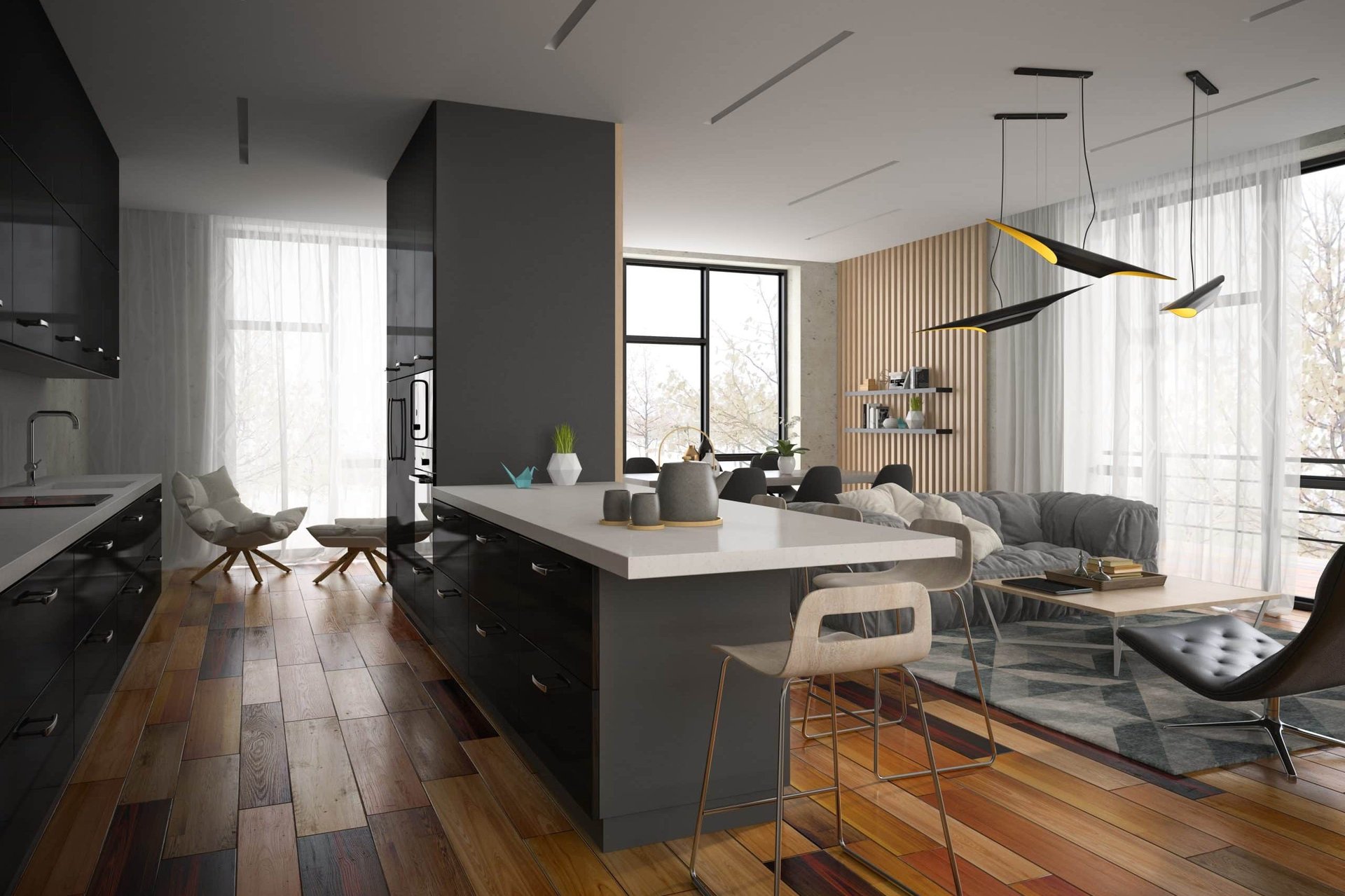 Interior modern design room 3D illustration Interior of modern design room 3D illustration
