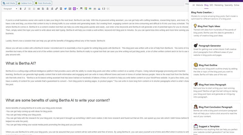 Hate Writing Blog Posts? Bertha AI Review she can write them for you! 2 Bertha AI Templates