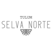 Logotipo con texto "Tulum Selva Norte" en letras mayúsculas y negrita. Debajo del texto hay un diseño geométrico.