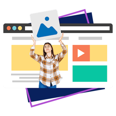 Una mujer sosteniendo una imagen de un vídeo en una pantalla de computadora.