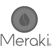 Logotipo con la palabra "Meraki" y un círculo que contiene un símbolo de hoja encima.