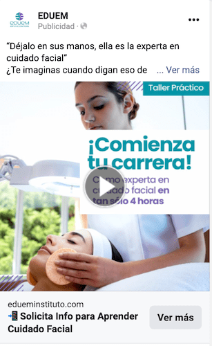 Anuncio de Facebook de un spa en español.