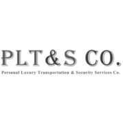Logotipo de PLT & S Co. con el lema "Personal Luxury Transportation & Security Services, Inc." en texto pequeño a continuación.