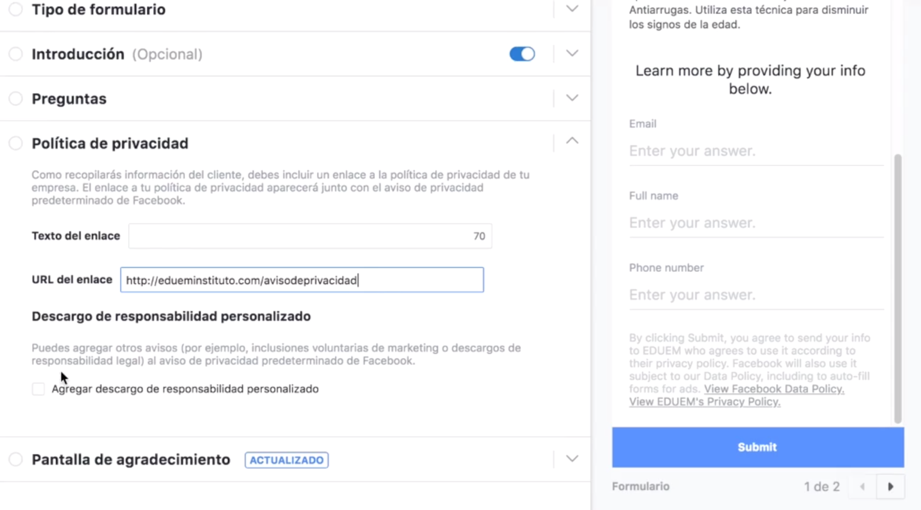 anuncios de Clientes Potenciales en Facebook ¡Ahora-empecemos-a-crear-nuestro-anuncio-de-clientes-potenciales-privacidad