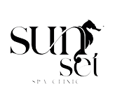 Logotipo de la clínica Sunset Spa que presenta la palabra "sunset" en letras mayúsculas y negritas con un gráfico estilizado de un caballo encima del texto, elaborado por nuestra agencia de marketing.