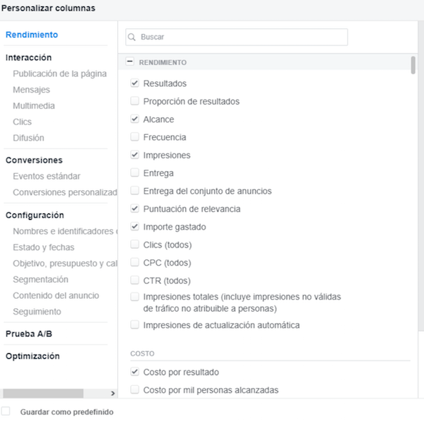 Configura las métricas importantes para poder leer tus anuncios