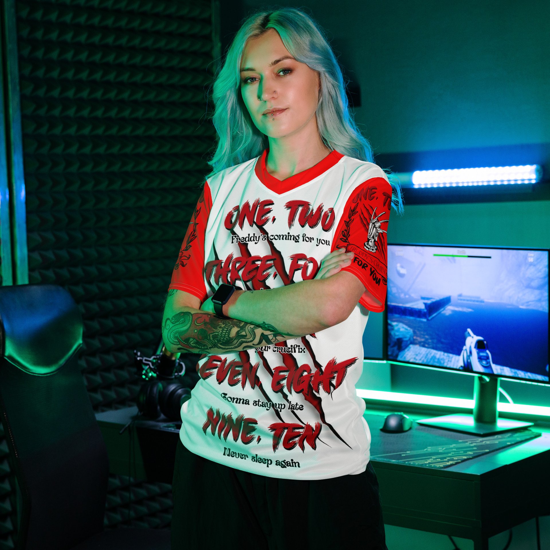 One, Two, Freddie's Coming For You Woman Wearing A Football Jersey