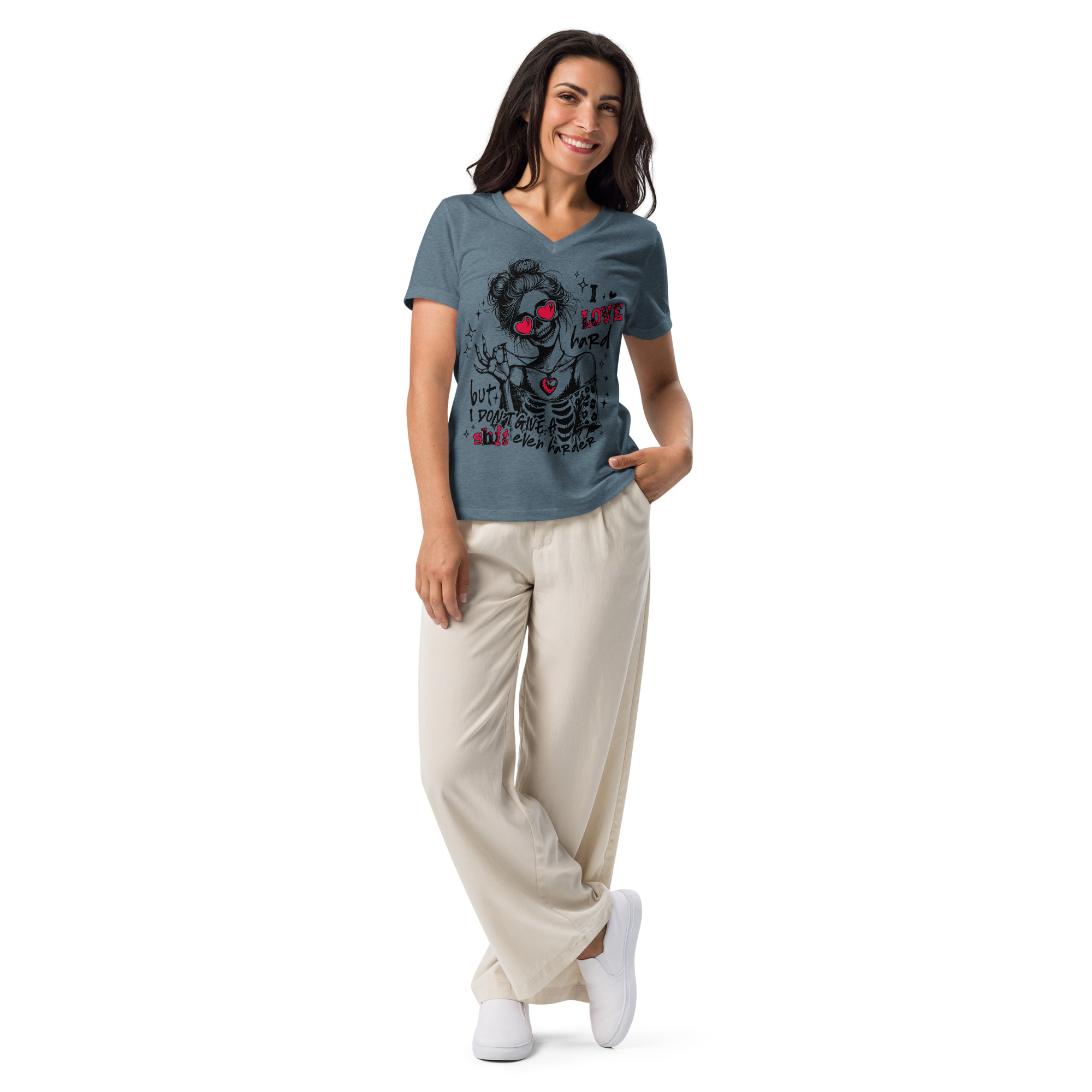 I Love Hard Women’s Relaxed V-Neck T-Shirt