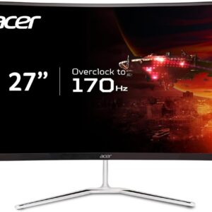 Acer 27" WQHD 2560 x 1440 1500R Curved PC Gaming Monitor | AMD FreeSync Premium | Up to 170Hz Refresh | 1ms VRB | VESA Mount | HDR10 | 1 x Display Port 1.2 & 2 x HDMI 2.0 | EDA270U Pbmiipx | Silver
