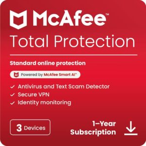 McAfee Total Protection 3-Device 2025 |Security Software Includes Antivirus, Secure VPN, Password Manager, Identity Monitoring | Download