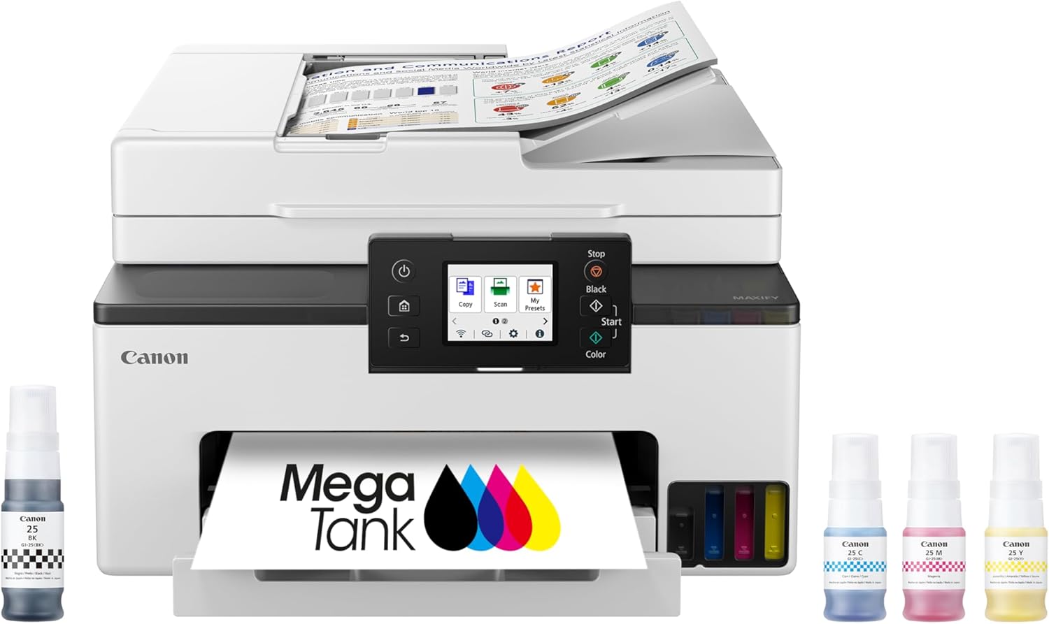 Canon Megatank GX2020 All-in-One Wireless Supertank [Megatank] Printer | Print, Copy and Scan| Mobile Printing |2.7" LCD Color Touchscreen | Auto Document Feeder and Auto Duplex Printing