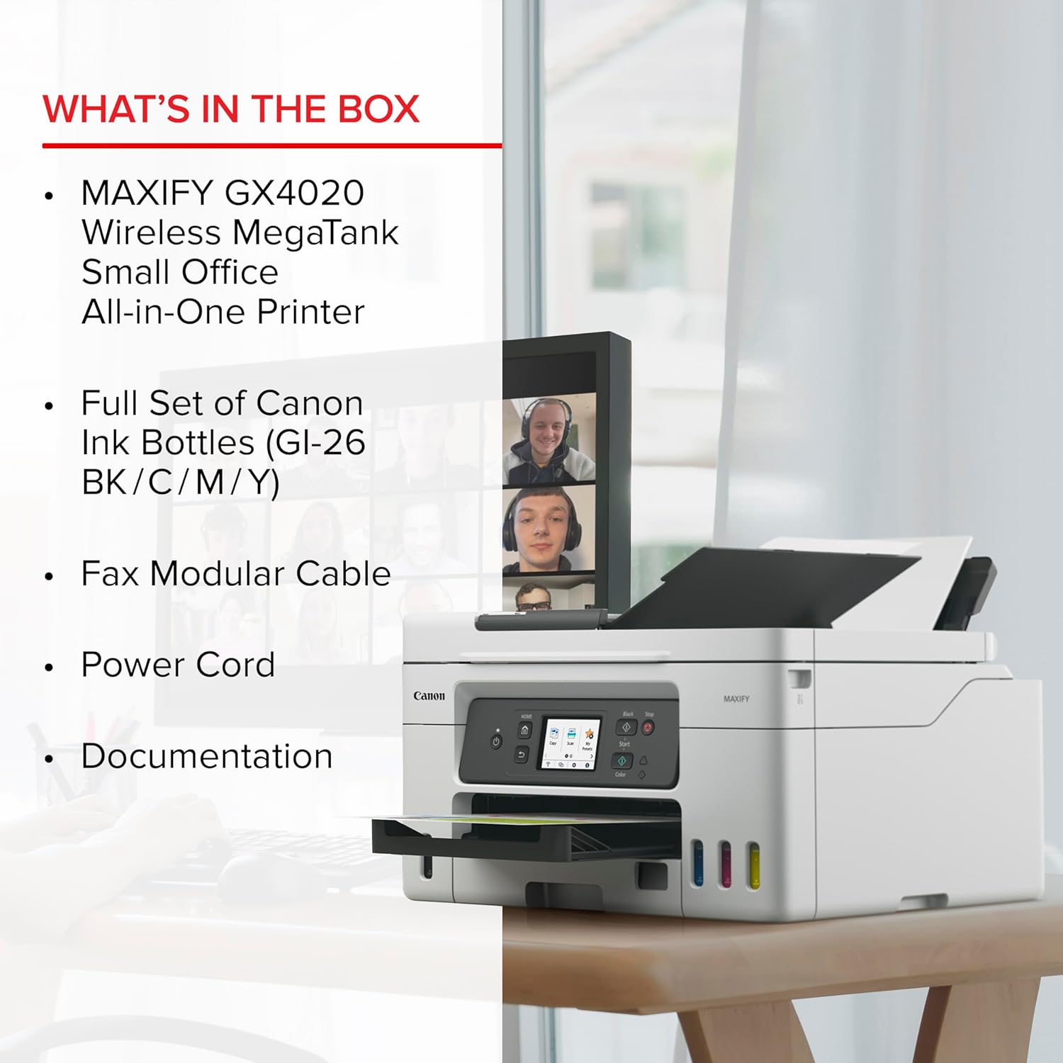 Canon Megatank GX4020 All-in-One Wireless Supertank Printer with Print, Copy, Scan and Fax | Auto Document Feeder | Mobile Printing | 2.7" LCD Touch Screen - Image 7