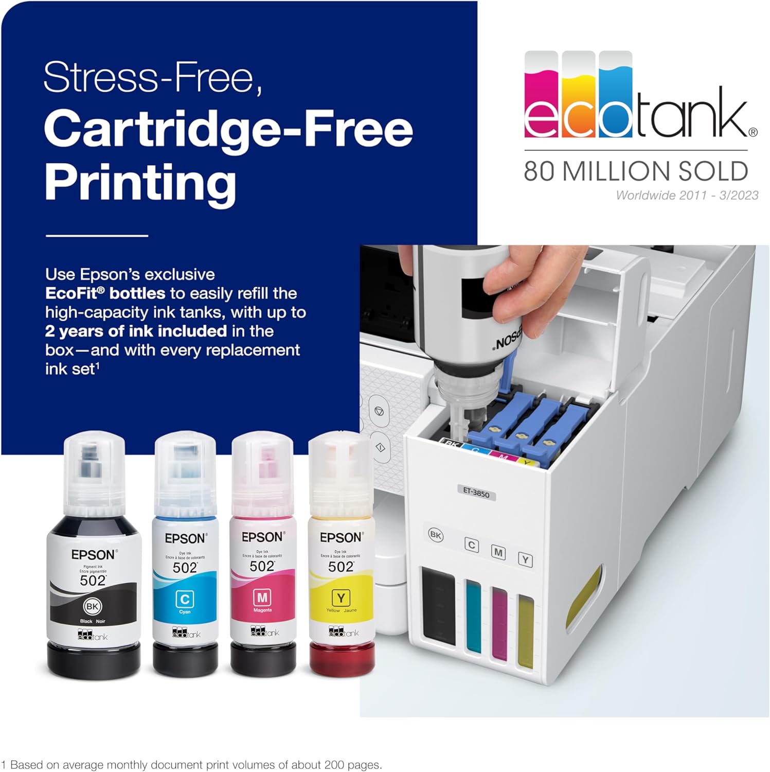 Epson EcoTank ET-3850 Wireless Color All-in-One Cartridge-Free Supertank Printer with Scanner, Copier, ADF and Ethernet &ndash; The Perfect Printer Home Office,White - Image 2