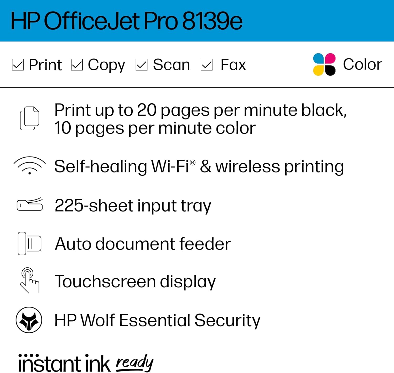 HP OfficeJet Pro 8139e Wireless All-in-One Color Inkjet Printer, Print, scan, Copy, fax, ADF, Duplex Printing Best-for-Home Office, 1 Year of Instant Ink Included - Image 4