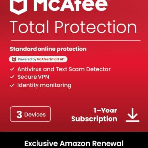 McAfee Total Protection 3-Device 2025 Ready |Security Software Includes Antivirus, Secure VPN, Password Manager, Identity Monitoring | 1 Year Subscription with Auto Renewal