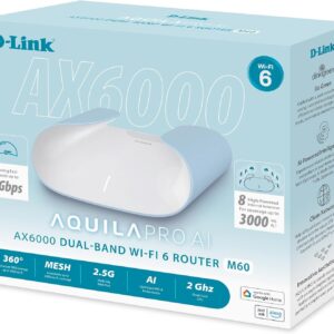 D-Link AX6000 WiFi 6 Mesh Router | Contemporary Design | High-Performance | Feature Rich | AI Enabled | Parental Controls | Covers up to 3000+ sq. ft | Expandable Mesh (M60)
