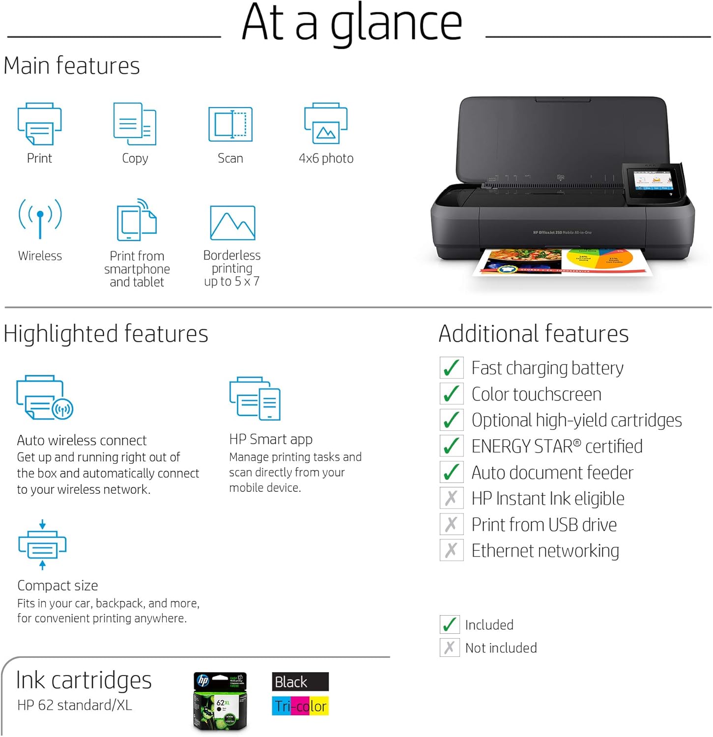 HP OfficeJet 250 All-in-One Portable Printer with Wireless & Mobile Printing, Works with Alexa (CZ992A) Black - Image 6