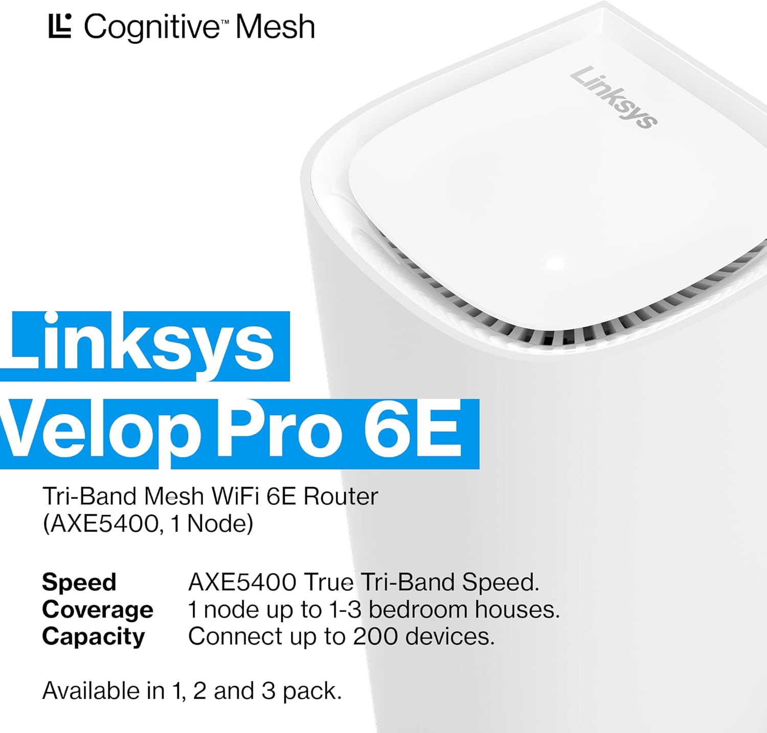 Linksys Velop Pro 6E WiFi Mesh System | One Cognitive Mesh Tri-Band router with 5.4 Gbps (AXE5400) Speed | Coverage up to 3,000 sq ft | Connect 200+ Devices | 1Pk MXEC621 | 2023 Release - Image 2