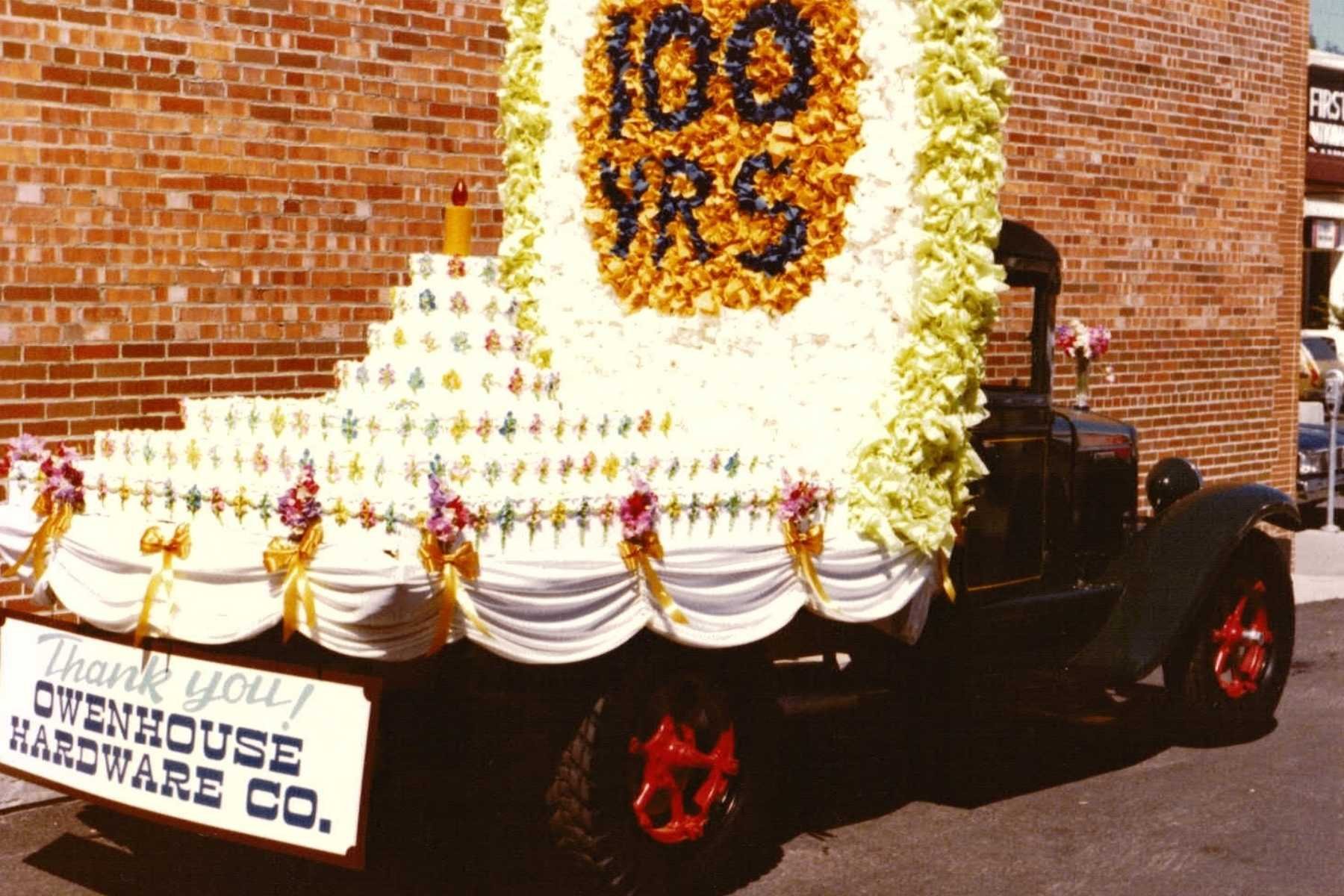 sweet pea festival float/cake on truck
