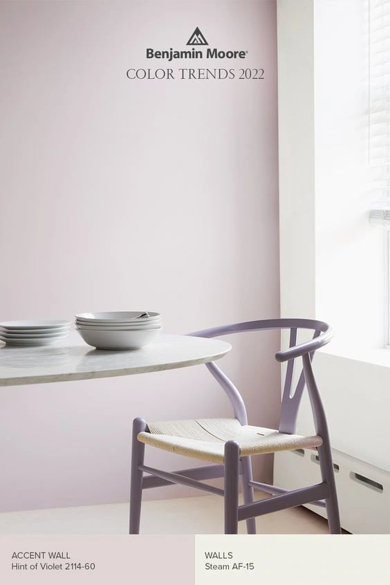 bedroom wall painted in hint of violet from benjamin moore