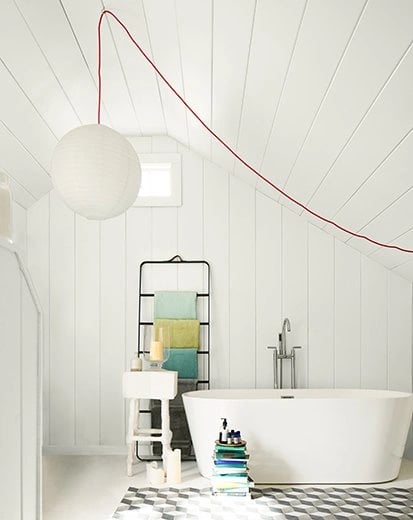 a bathroom painted in benjamin moore's steam color