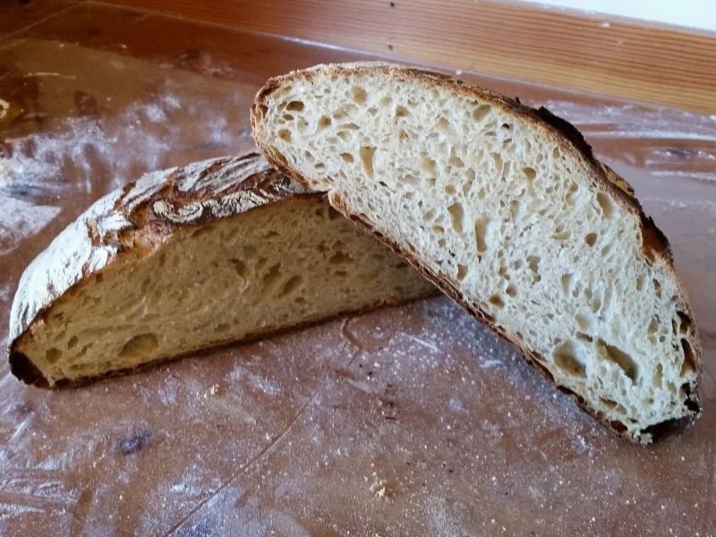 basic overnight white bread cut in half