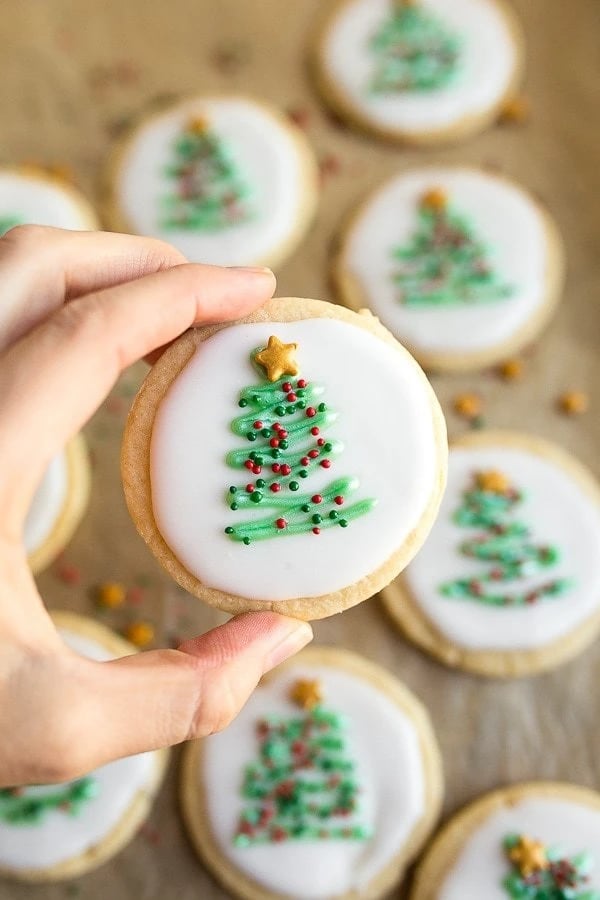 christmas cookies with little green trees