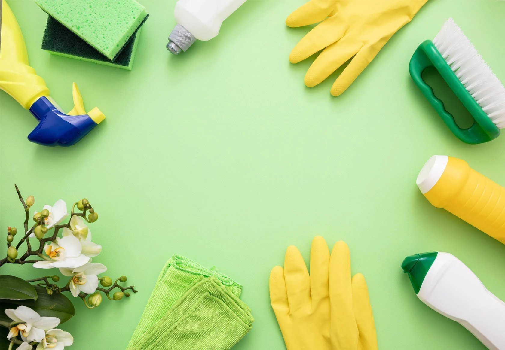 cleaning products image with green and yellow products