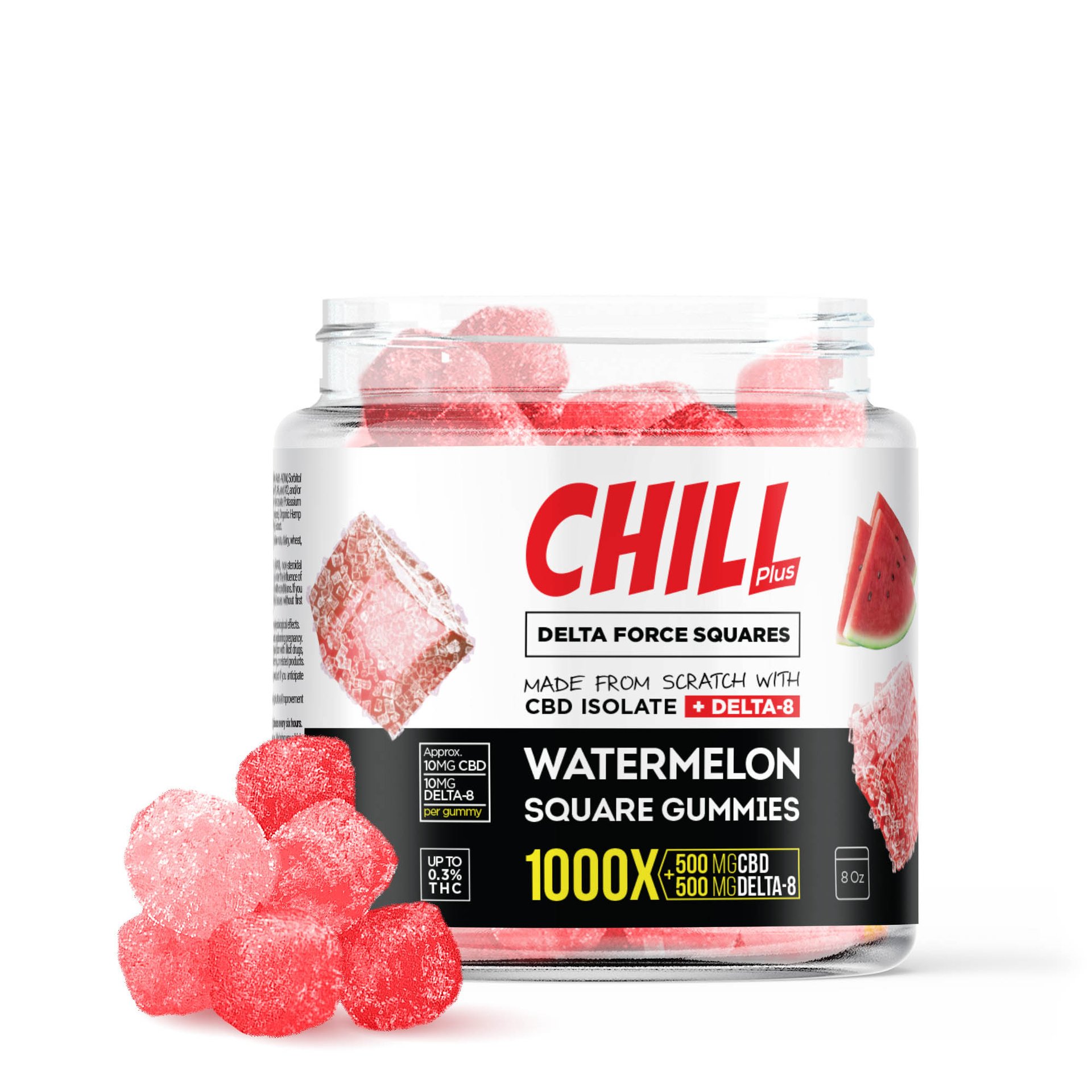 Chill Plus Delta-8 Watermelon Force Squares Gummies - 1000X