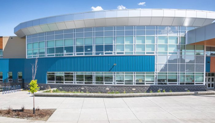 Hillcrest School a tall glass building