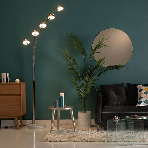 Lampadaire arc OSLO argent&eacute; en m&eacute;tal et marbre &ndash; Image 1