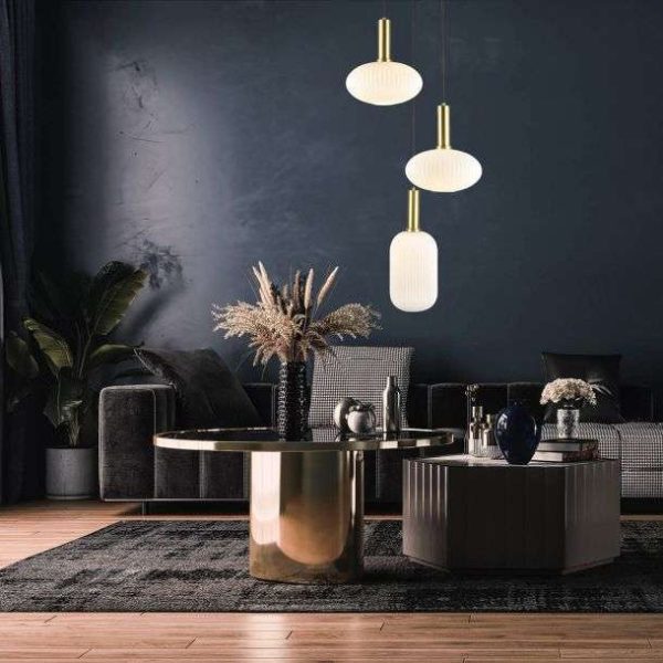 Suspension OPALE en métal doré et verre blanc – Image 5