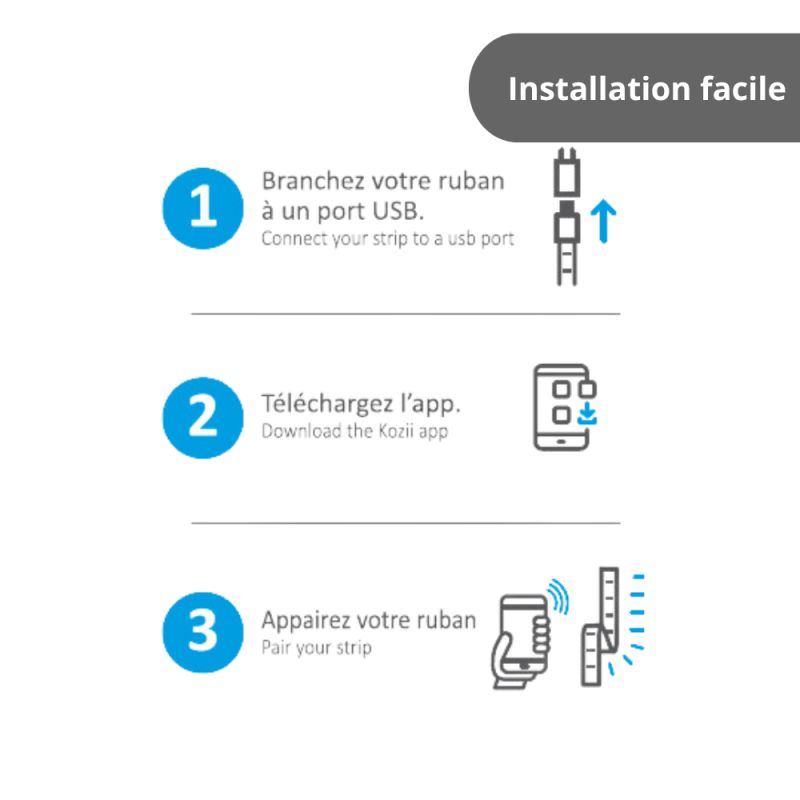 Ruban LED connect&eacute; KOZii, blancs et couleurs, 5m &ndash; Image 5